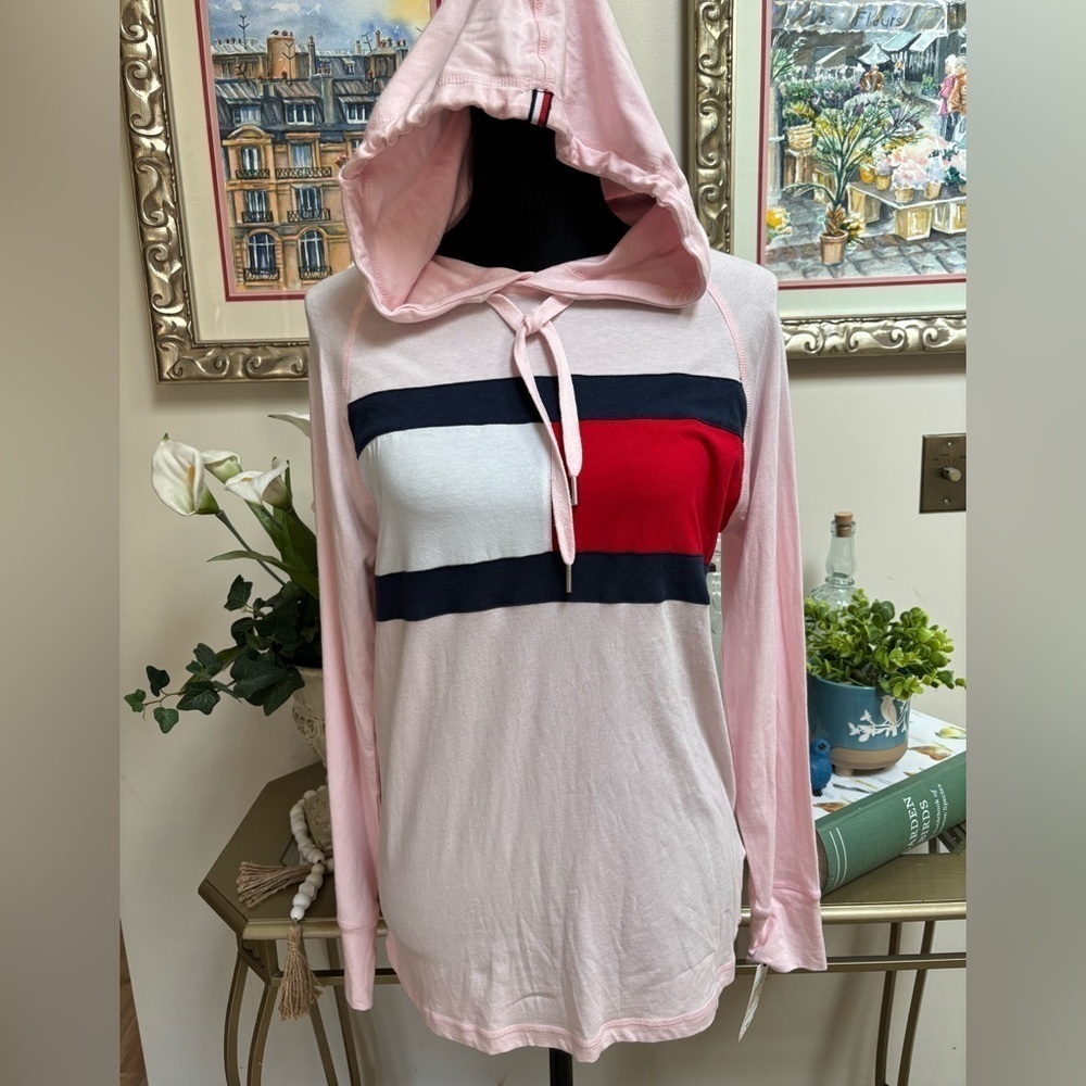 TOMMY HILFIGER SPORT CASUAL ATHLEISURE PINK LIGHTWEIGHT HOODIE TOP SZ SMALL NWT